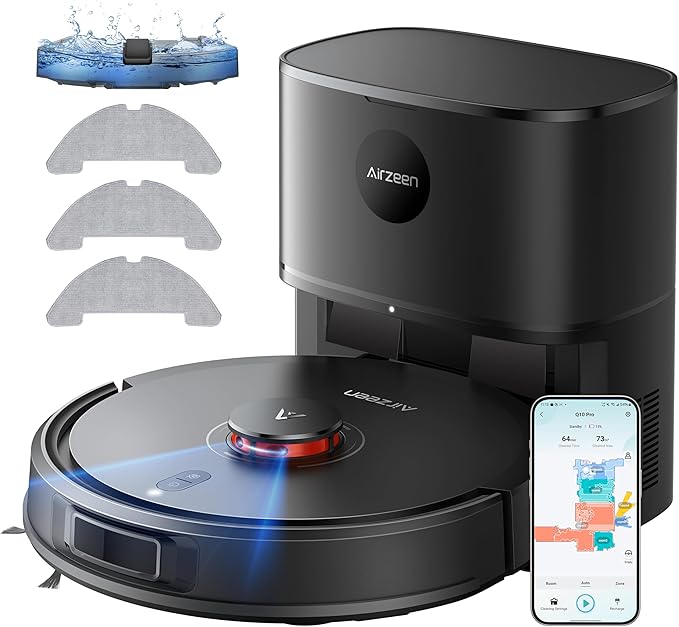 Robot Vacuum and Mop, Self-Emptying Robot Vacuum Cleaner with 5000Pa Suction, Laser Navigator with Smart Mapping Robotic Vacuums, 150Mins Runtime,Schedule,App Alexa Control for Carpet/Pet Hair,Q10 pro