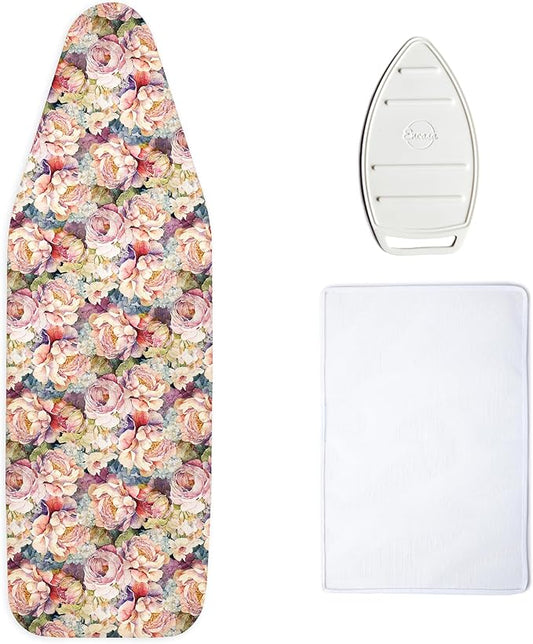 Encasa XO Ironing Board Cover and Pad 54"x15" - Free Silicone Iron Rest & Mesh Cloth - 4mm Felt, Large Iron Board Cover with Padding - Heat Resistant, Non Slip Drawstring Wildflowers