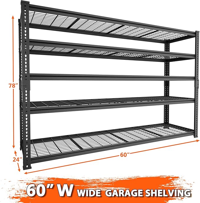 Storage Shelves Heavy Duty, 3 PCS 60" L x 24" W x 78" H Garage Wire Shelving Unit Loads 3300LBS, 5-tier Adjustable Metal Industrial Utility Shelf Rack for Kitchen, Laundry Room, Warehouse, Basement
