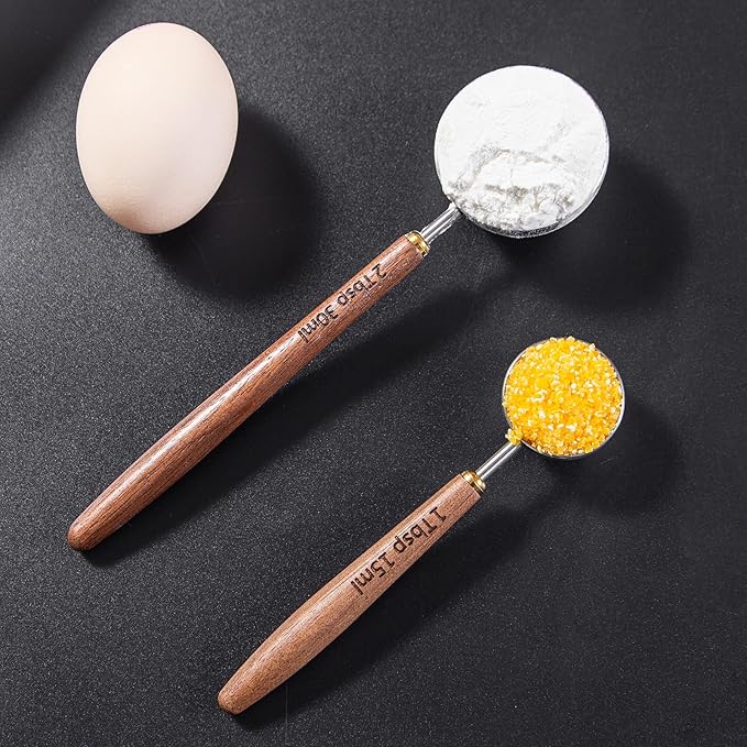 Wooden Scoops for Tea 2PCS Long Handle Coffee Scoop for Sugar (15ml 1 Tbsp + 30ml 2 Tbsp) Wood and Stainless Steel Measuring Scoop for Coffee, Wood Scoops for Seasoning Small Scoop Multipurpose