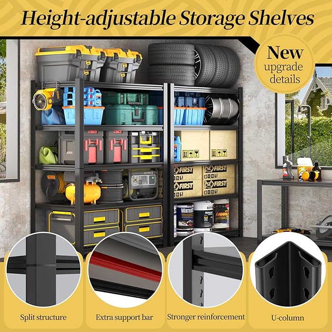47.8" W Heavy Duty Garage Shelving 3000LBS Storage Shelves, Adjustable 5-Tier Storage Rack, Metal Shelves for Garage/Warehouse/Basement, 47.8" W x 19.8" D x 72" H, 3 Pack