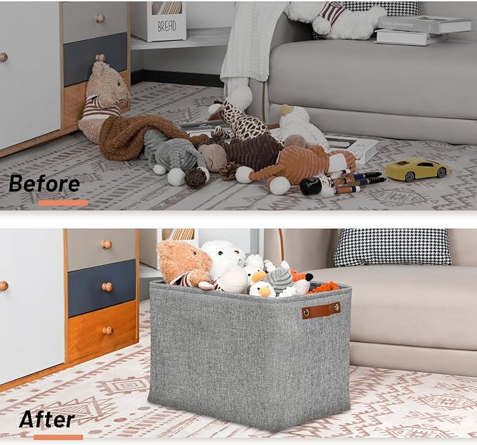 DULLEMELO Large Storage Baskets, 3 Pack Foldable Storage Baskets Bins for Colthes Organizer, Fabric Storage Organizer Baskets for Shelves Closet Nursery Toy Storage(Gray)