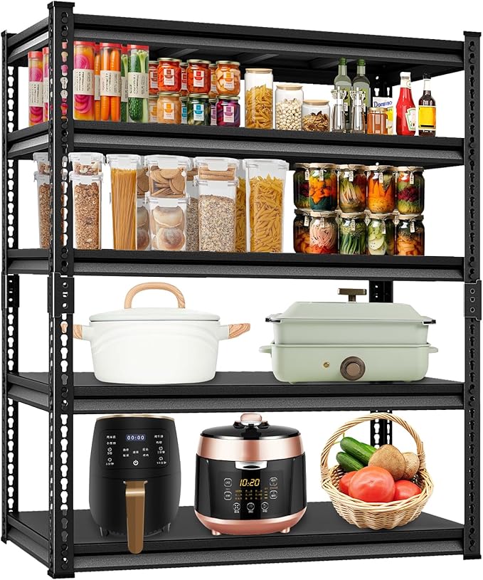 Adjustable Garage Storage Shelves, 48''W Garage Shelving Heavy Duty Loads 30000LBS, Metal Industrial Utility Shelf for Warehouse, Kitchen, Laundry Room,48" W x 24" D x 78" H,Black