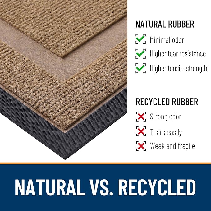 OLANLY Front Door Mat Indoor Outdoor Entrance, Waterproof All-Season, All-Weather Doormat, Sturdy Natural Rubber, Fade Resistant, Low Profile, Easy Clean Patio Porch Entryway Mat, 59x23, Light Borwn