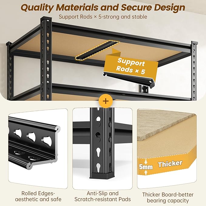 1980LBS Storage Shelves, 5-Tier Adjustable Pantry Shelves, Metal Shelving Unit for Kitchen, Pantry, Closet, Laundry, Garage,72.06" H x 35.55" W x 11.81" D