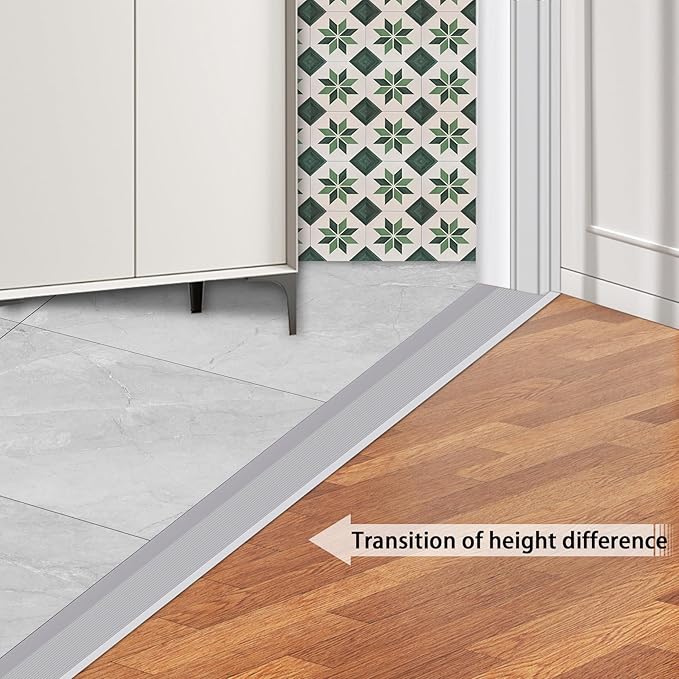 Gaahing Aluminum Floor Transition Threshold Strip, Bridge The Height Gap Between 0.3 to 1.6 inches for Doorway Ramp (35.4in x 3.9in, Matte Silver)