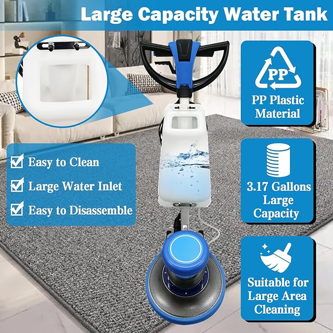 TECHTONGDA Floor Polisher Commercial Floor Buffer Scrubber Buffer Polisher Machine 17" Carpet Cleaning Machine Industrial Orbiter Floor Cleaning 175RPM with 3gal Tank and 3 Brush heads