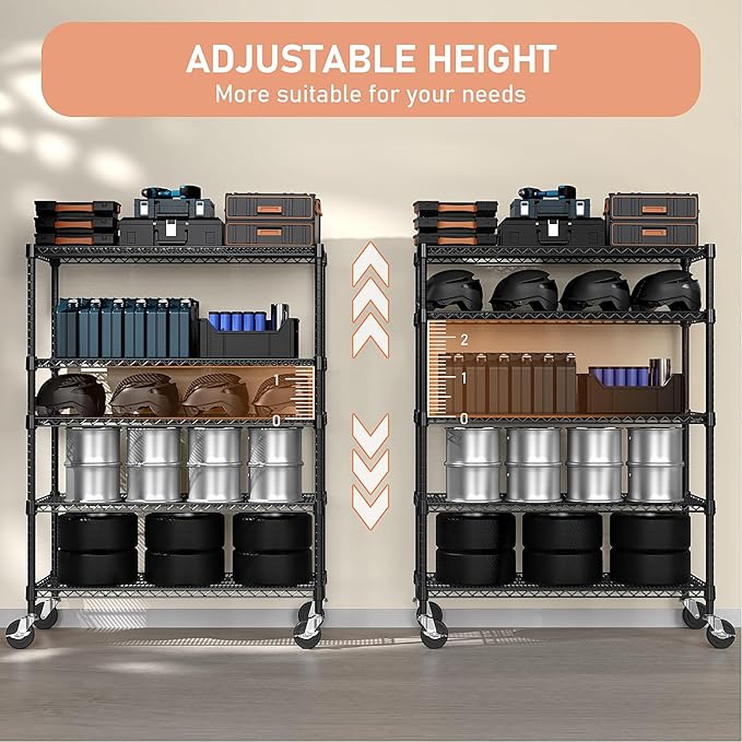 Garage Shelving 5 Tier Industrial Metal Shelving Units for Commercial, Basement, Pantry, Warehouse, School, Black Heavy Duty Easy Assembly 23.6" D x 53.2" W x 73.6" H