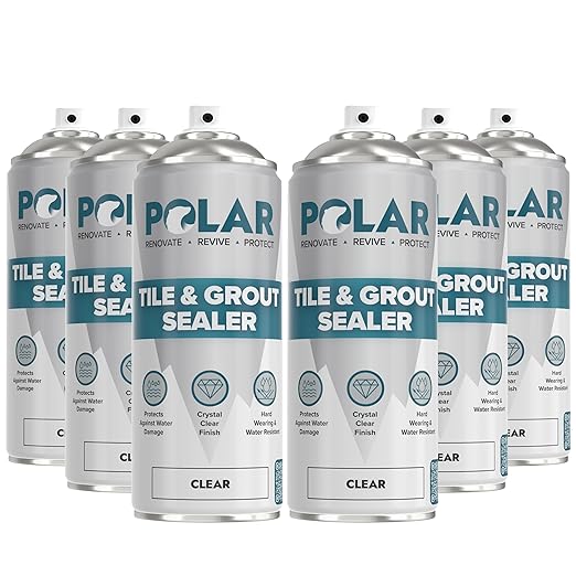 Polar Tile & Grout Sealer Clear Aerosol Spray - 6 x 13.5 Fl Oz | Instantly Waterproofs and Protects Floor Tile Grout | Ideal for Bathroom, Shower & Kitchen | Interior & Exterior Tile Sealer