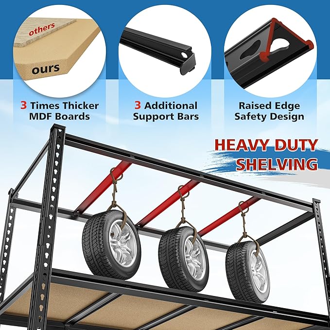 59.8"W Garage Shelving 72"H Storage Shelves 2750LBS Metal Shelving Heavy Duty Garage Shelves Adjustable 5 Tier Metal Shelf for Basement Warehouse Pantry Supermarket 59.8"W x 24"D x 72"H
