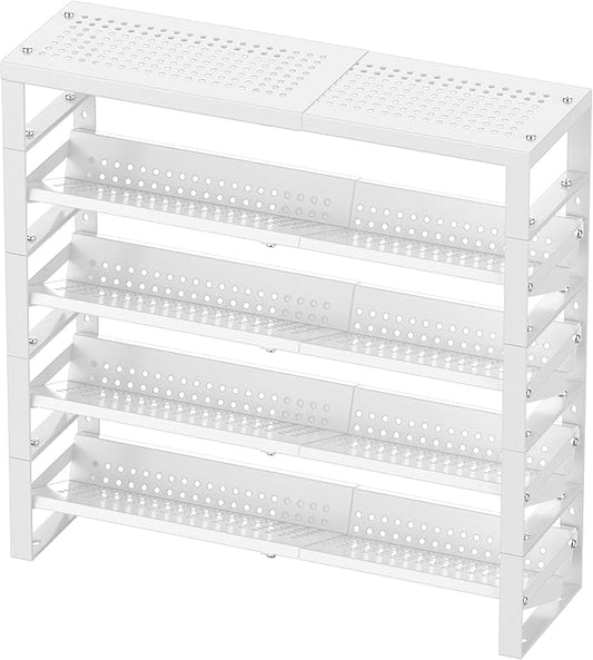 Expandable, Stackable, Adjustable Spice Rack kitchen Organizer,Metal Pantry Storage Shelves - Multi-Tier Shelf for Cabinet, Countertop, Pantries, Cupboard or Wall Mount,White