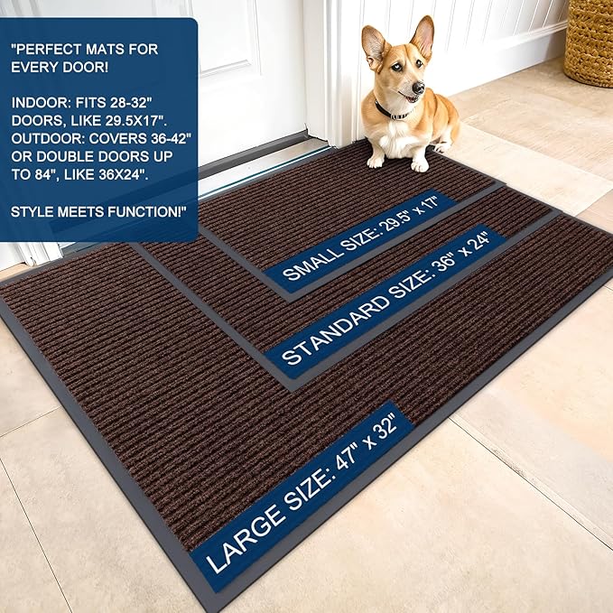 OLANLY Front Door Mat Indoor Outdoor Entrance, Waterproof Heavy Duty Doormat, Fade Resistant, Low Profile, Easy Clean Patio Porch Welcome Floor Mats for Entry, 71x47, Brown