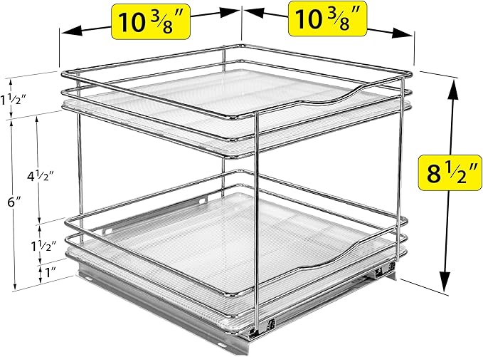 LYNK PROFESSIONAL® Pull Out Spice Rack Organizer for Inside Kitchen Cabinets - 10-1/4 inch Wide - Slide Out Drawer – Chrome Sliding Spice Cabinet Organization Shelf Racks - 2 Tier