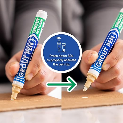 Grout Pen Cream Tile Paint Marker: Waterproof Grout Paint, Tile Grout Colorant and Sealer Pen - Narrow 5mm, 2 Pack with Extra Tips (7mL) - Cream