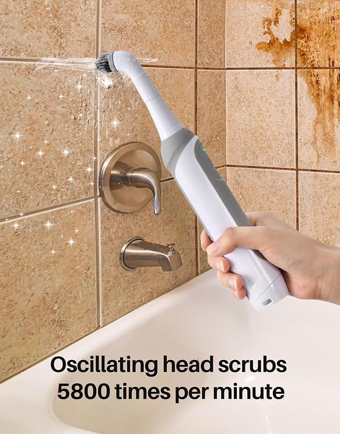 kHelfer Rechargeable Electric Grout Brush with Built-in Battery, Upgraded KH6A Stainless Steel Wire Power Brush & IPX7 Waterproof, Cordless Cleaning Brush & 5 Replacement Heads for Grout, Crevice