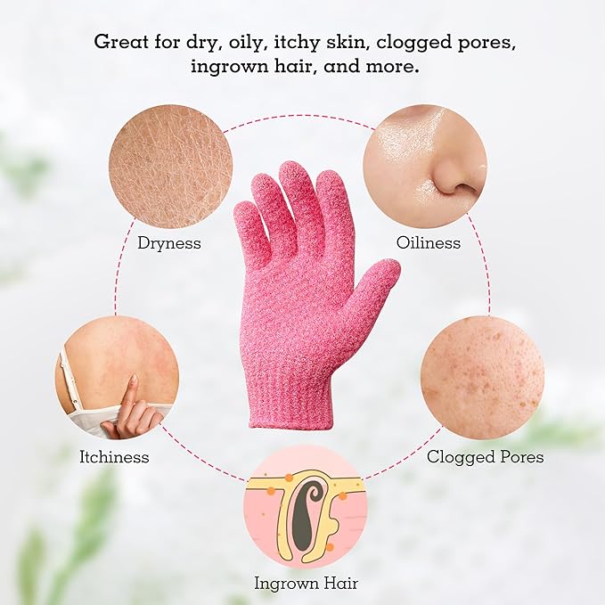 Evridwear Exfoliating Glove Shower Gloves Exfoliate Dead Skin for Dry Sensitive Skin No Irritation with Hanging Loop