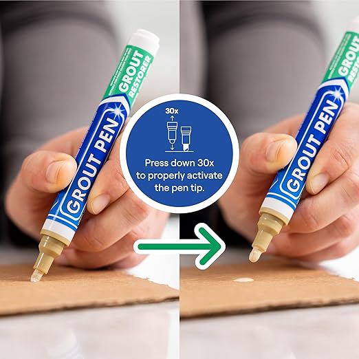 Grout Pen Beige Tile Paint Marker: Waterproof Grout Paint, Tile Grout Colorant and Sealer Pen - Narrow 5mm, 2 Pack with Extra Tips (7mL) - Beige