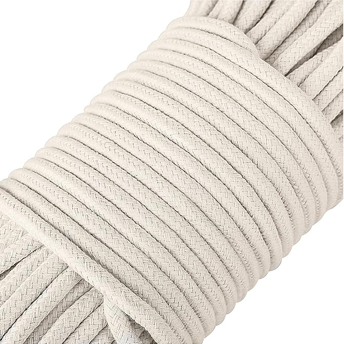 1/4 Inch Natural Cotton Rope, White Craft Rope Clothesline, Used for DIY Rope Baskets, Handicrafts, Candle Wicks, etc, 6MM, 39 Feet.