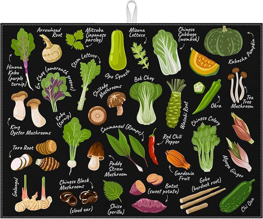 Vegetables Dish Drying Mat for Kitchen Counter Microfiber Absorbent Dish Kitchen Drying Mat Draining Reusable Washable for Dishes/Utensils/Counterto