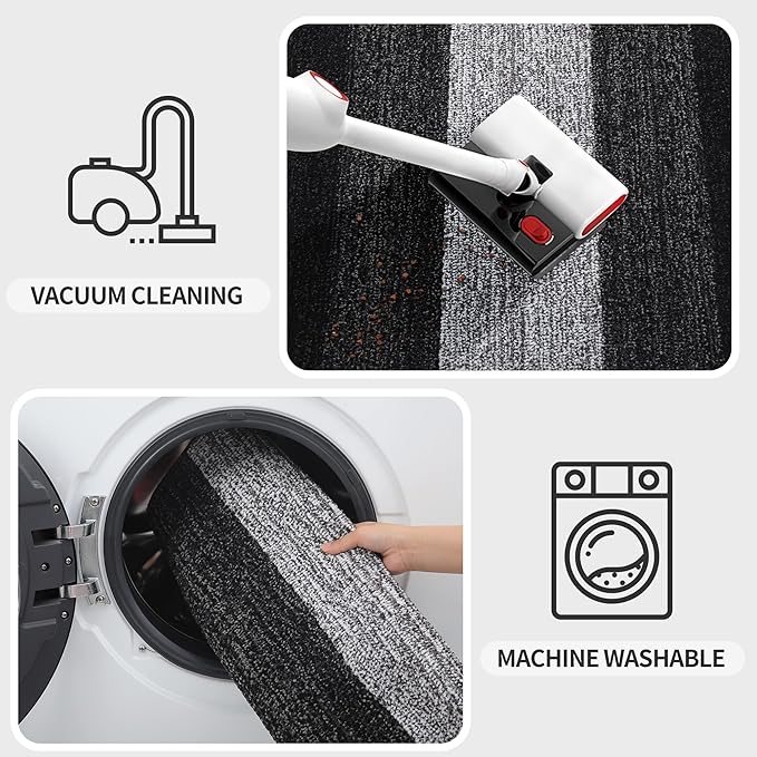 Kitinjoy Indoor Outdoor Door Mat, 48x30 Non-Slip Absorbent Dirt Trapper, Low-Profile Washable Inside Entrance Front Floor Mat, Sturdy Soft Entry Doormats for Entryway, Black