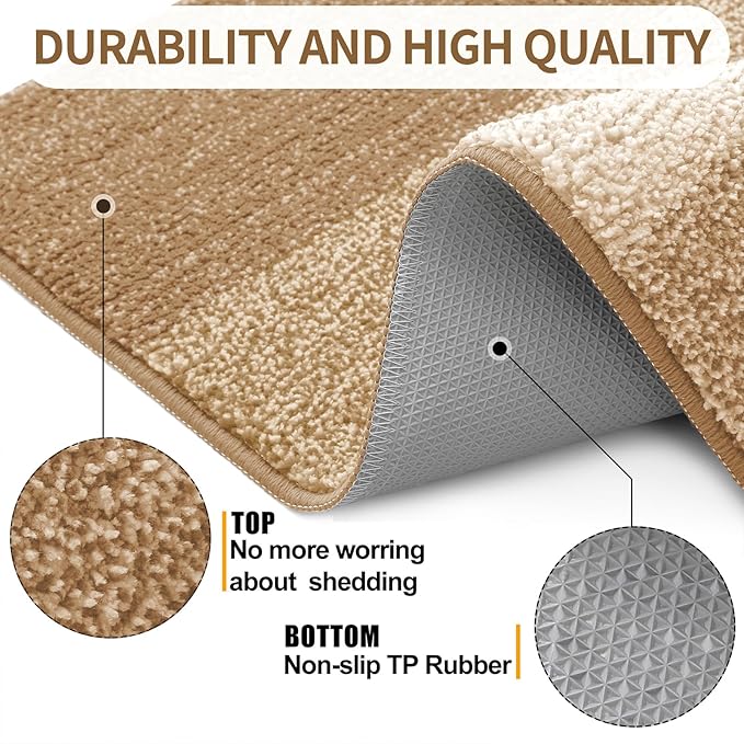 Kitinjoy Indoor Outdoor Door Mat, 36x24 Non-Slip Absorbent Dirt Trapper, Low-Profile Washable Inside Entrance Front Floor Mat, Sturdy Soft Entry Doormats for Entryway, Camel