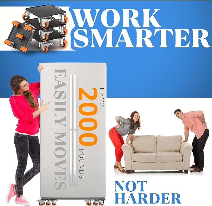 2000 lb Capacity - Heavy Duty Furniture Movers with Wheels and Moving Dolly, Includes Furniture Lifter Jacks Tool Set, Gliders, Sliders, 5 Rollers Casters Cart. Easily Move Furniture, Piano, Equipment