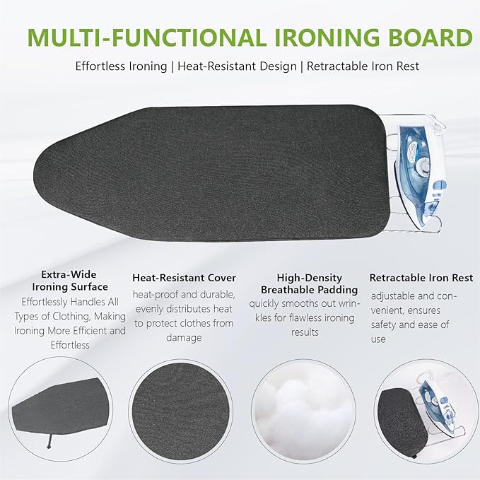 Foldable Table Top Ironing Board with Iron Rest, Portable Ironing Board Small with Heat Resistant Cotton Cover, Mini Iron Board for Small Space and Travel, 31"x12", Black
