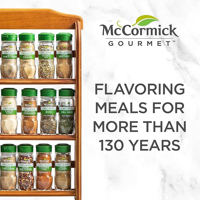 McCormick Gourmet Three Tier Wood 24 Piece Organic Spice Rack Organizer with Spices Included, 27.6 oz