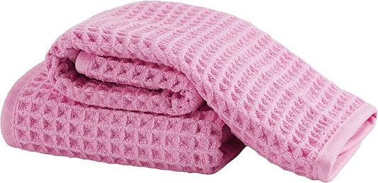 Microfiber Waffle Face Towels, 2 Pieces, Soft, Absorbent, Fast Drying, Lint Free (Pink)