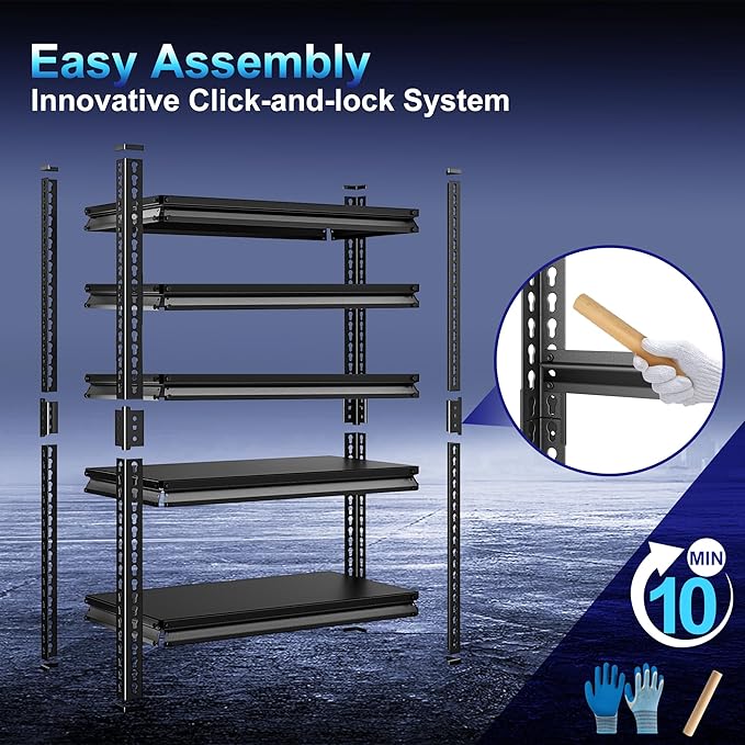 Adjustable Garage Storage Shelves, 48''W Garage Shelving Heavy Duty Loads 30000LBS, Metal Industrial Utility Shelf for Warehouse, Kitchen, Laundry Room,48" W x 24" D x 78" H,Black