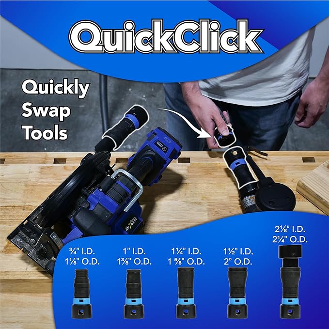 Cen-Tec Systems 94720 Quick Click 20 Ft. Hose for Home and Shop Vacuums with Expanded Multi-Brand Power Tool Adapter Set for Dust Collection