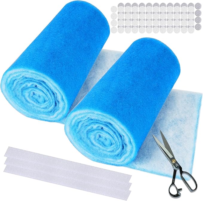 2 Rolls 12" x120" Air Vent Filters, Cut to Fit Air Filter (100+ Filters), MERV 8 Triple Vent Filter for Home Floor, Ceiling, RV, HVAC Furnace Vents, With Adhesive Hook Tape and Installation Tape
