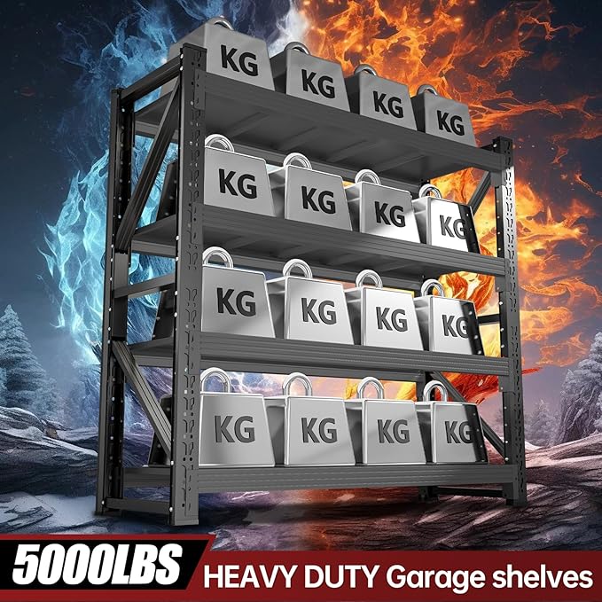 60" W Storage Shelves Heavy Duty, 4 Tier Metal Garage Shelving Units, 5000LBS Heavy Duty Adjustable Shelf, Garage Storage Rack, Industrial Shelving for Shop, Warehouse,60" W x 20" D x 79" H