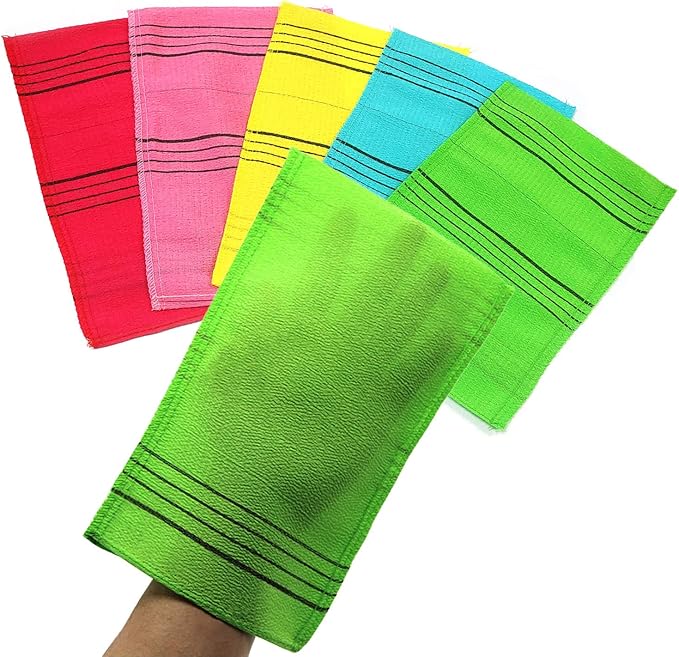Korean Exfoliating Mitt, Large Size, 5 Colors, Back and Body Exfoliating Washcloth for Removing Dry, Reusable (Mix, 5)