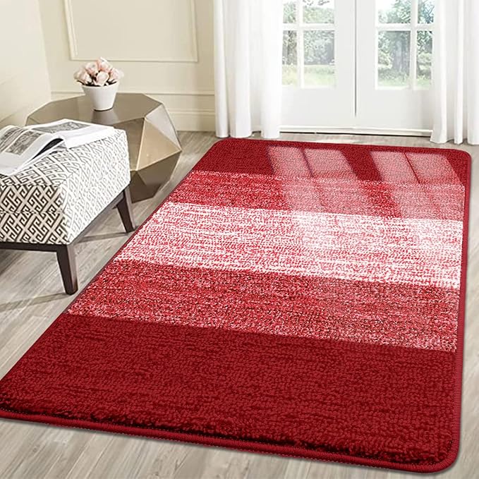 Kitinjoy Indoor Outdoor Door Mat, 59x36 Non-Slip Absorbent Dirt Trapper, Low-Profile Washable Inside Entrance Front Floor Mat, Sturdy Soft Entry Doormats for Entryway, Burgundy