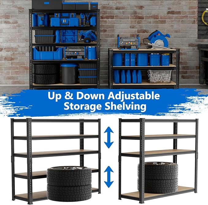 Garage Shelving, 3 PCS Storage Shelves Heavy Duty 2000 LBS Capacity, 5 Tier Adjustable Metal Organizer Wire Rack, 36" L x 18" W x 72" H Utility Shelf Unit for Kitchen Pantry
