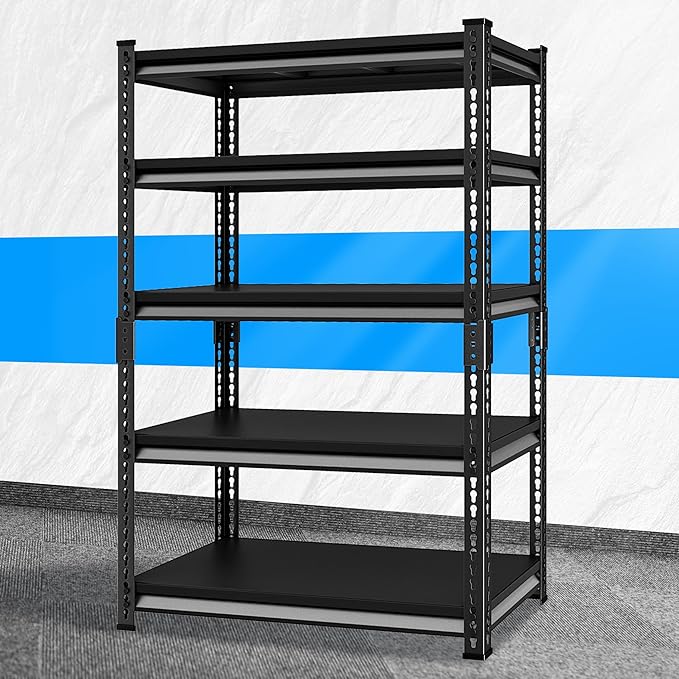 Adjustable Garage Storage Shelves, 40''W Garage Shelving Heavy Duty Loads 2200LBS, Metal Industrial Utility Shelf for Warehouse, Kitchen, Laundry Room,40" W x 18" D x 78" H,Black