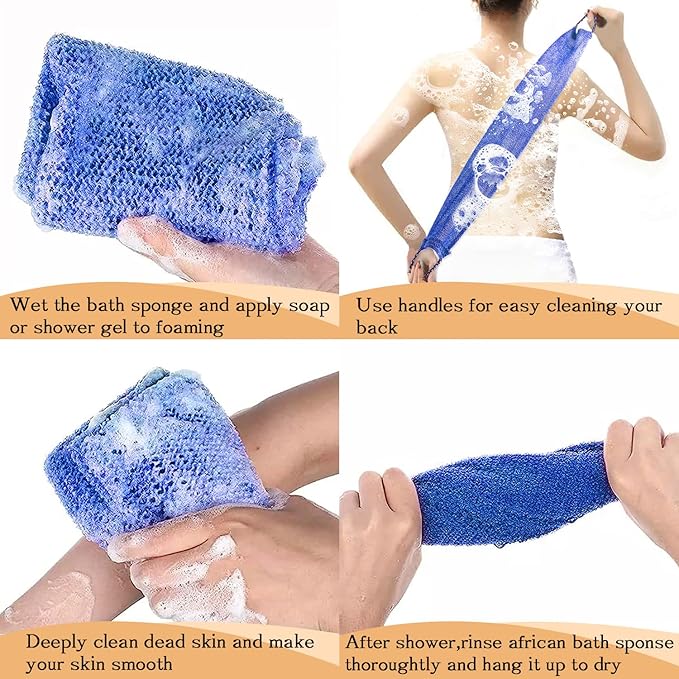 5 Pieces African Net Sponge with Handles Long African Exfoliating Net Washcloth Bath Sponge Net Cloth Wash Net Body Back Scrubber for Shower Loofah