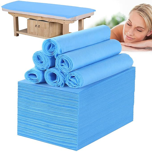 Disposable Bed Sheets for Massage Table 200 Pcs 31" x 71" Waterproof Massage Table Sheets Soft Non Woven Fabric SPA Massage Table Bed Cover Breathable for Beauty Tattoos Waxing Travel (Blue)