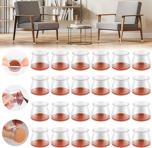24PCS Upgraded Silicone Chair Leg Floor Protectors for Hardwood Floors, Furniture Sliders for Chair Legs, Felt Bottom Furniture Pads, Anti-Slip Round&Square Cap Covers to Scratch and Reduce Noise