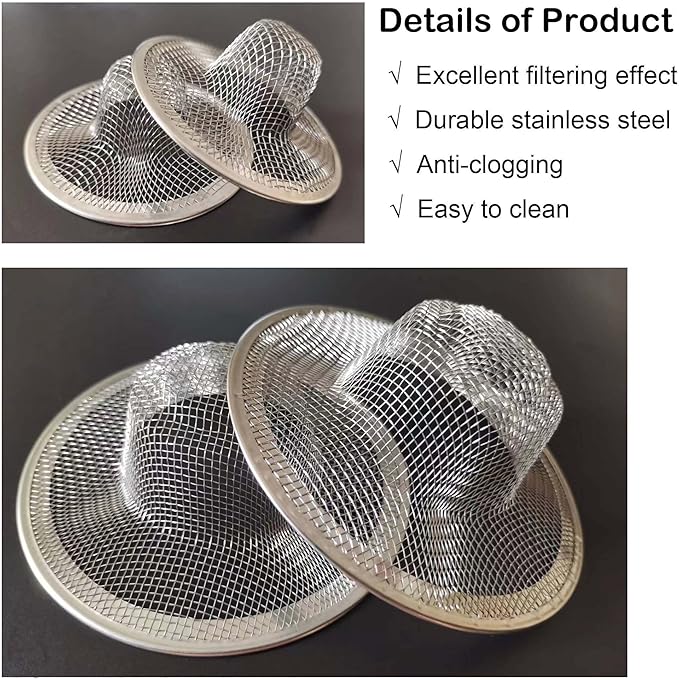 14PCS Drain Mesh Basket, 2.125'' & 2.75" Bathroom Mesh Sink Drain Strainer Screen Cover Small Slop Basket Filter Trap Tub Drain Screen Hair Catcher for Lavatory RV Shower Floor Utility Drain