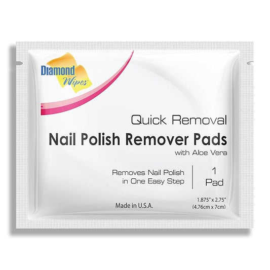 Diamond Wipes Nail Polish Remover Wipes with Aloe Vera, Acetone Nail Polish Remover Pads, Case of 500 Individually Wrapped Nail Polish Wipes