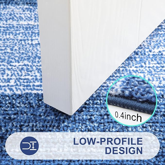 Kitinjoy Indoor Outdoor Door Mat, 48x30 Non-Slip Absorbent Dirt Trapper, Low-Profile Washable Inside Entrance Front Floor Mat, Sturdy Soft Entry Doormats for Entryway, Navy Blue
