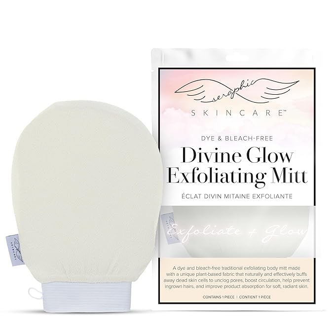 Seraphic Skincare Divine Glow Exfoliating Mitt (1pc) – 100%, Dye-Free, Bleach-Free Vegan Viscose Korean Exfoliating Glove – Body Exfoliator for Self-Tan Removal & Keratosis Pilaris