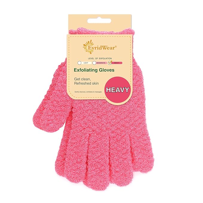 Evridwear Exfoliating Glove Shower Gloves Exfoliate Dead Skin for Dry Sensitive Skin No Irritation with Hanging Loop
