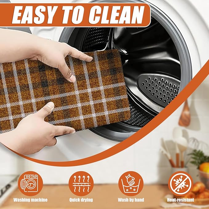 Brown Plaid Dish Drying Mat for Kitchen Counter Microfiber Absorbent Dish Kitchen Drying Mat Draining Reusable Washable for Dishes/Utensils/Counterto