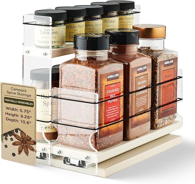 Vertical Spice Combo Spice Rack Drawer - Pull Out Pantry Organizers and Storage - Kitchen Cabinet Organizer - Seasoning Sliding Caddy - Made in USA (5.75" W x 9.25" H x 10.60" D, Partially Assembled)