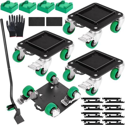 Furniture Movers with 4 Wheels,Heavy Duty Furniture Lift Mover Tool Set with 2000 lbs Load Capacity, Easy Sliders Dolly with Removable Side Guards&Brake, for Moving Appliance,Sofa etc
