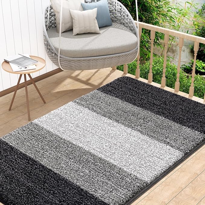 Kitinjoy Indoor Outdoor Door Mat, 48x32 Non-Slip Absorbent Dirt Trapper, Low-Profile Washable Inside Entrance Front Floor Mat, Sturdy Soft Entry Doormats for Entryway, Grey