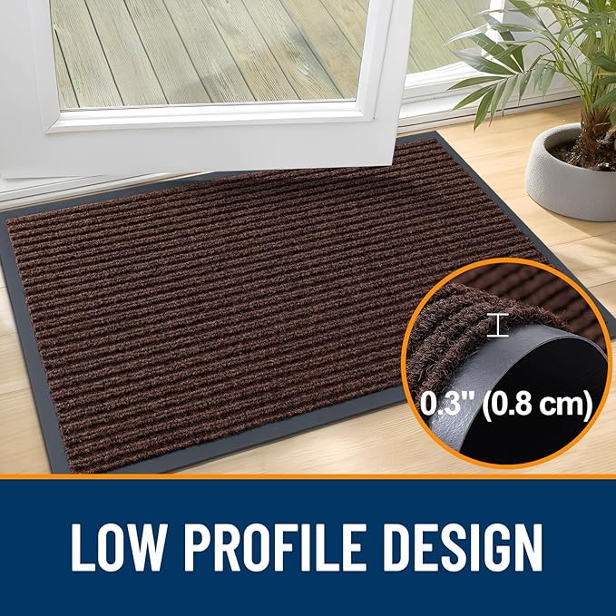 OLANLY Front Door Mat Indoor Outdoor Entrance, Waterproof Heavy Duty Doormat, Fade Resistant, Low Profile, Easy Clean Patio Porch Welcome Floor Mats for Entry, 47x32, Brown